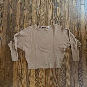 Tahari beige brown size large crew scoop neck waffle knit sweater